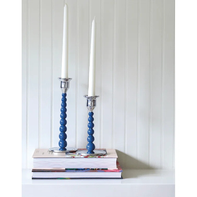 Medium Blue and Silver Recycled Aluminum Candlestick Set