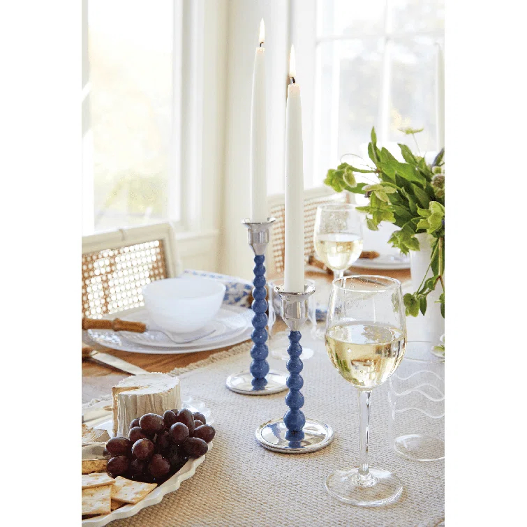 Medium Blue and Silver Recycled Aluminum Candlestick Set