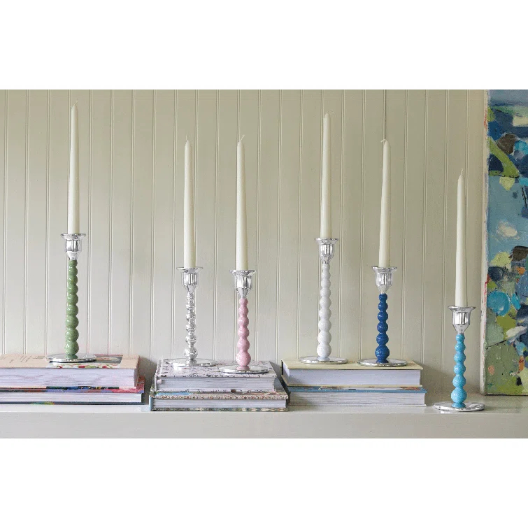 Aqua and Silver Recycled Aluminum Hurricane Candlestick Set