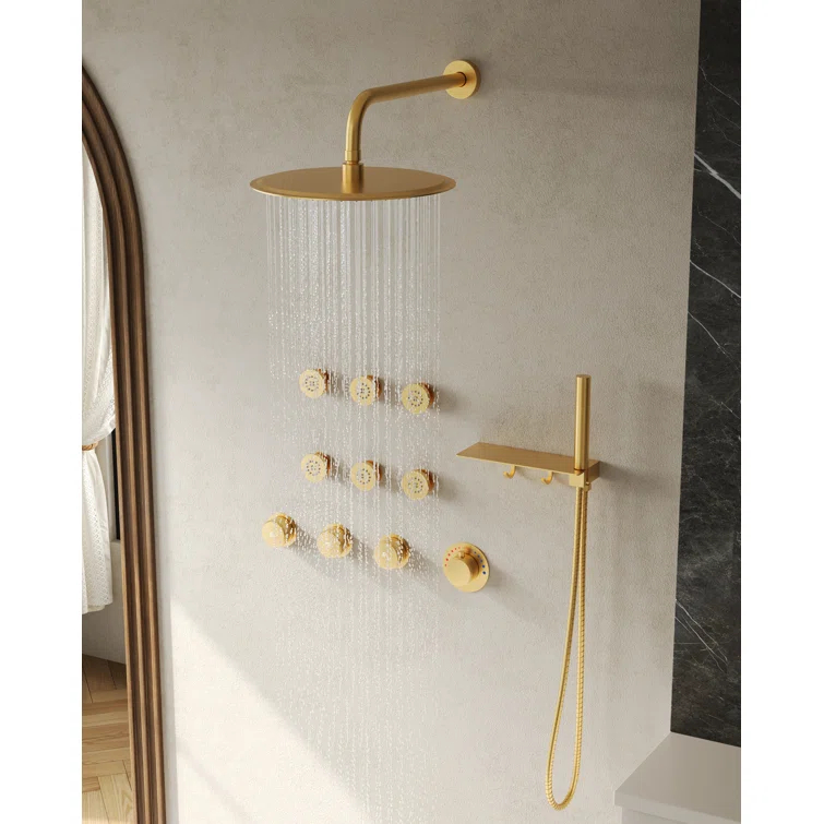 Thermostatic Shower System 12" Rain Shower Head withHandheld Spray,Shower Faucet Set with Valve Trim Kit