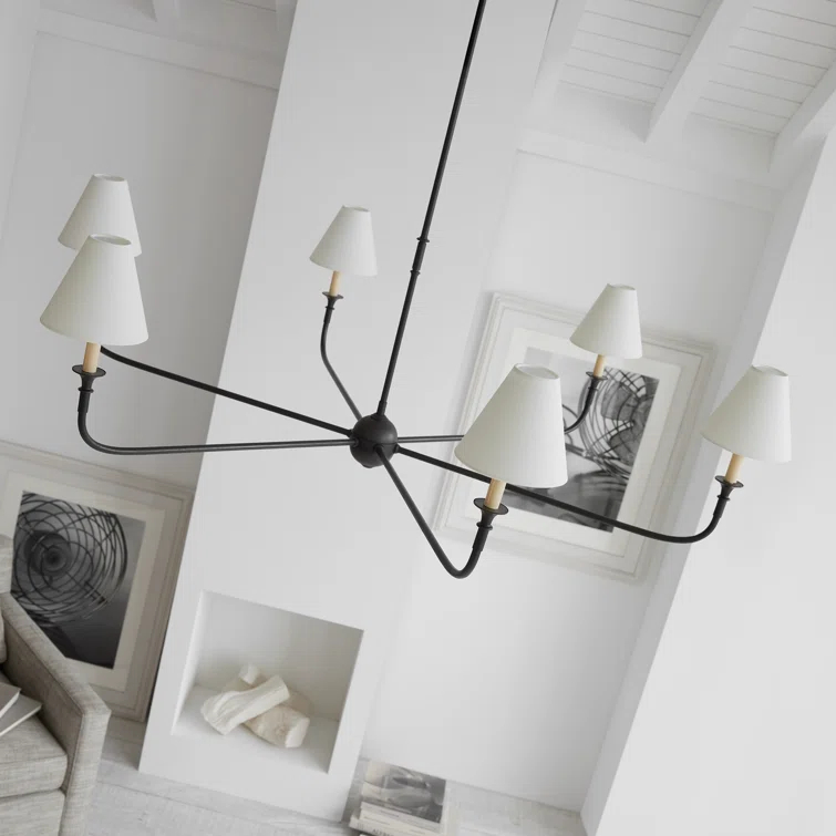 Antique Gild 6-Light Steel and Linen Chandelier
