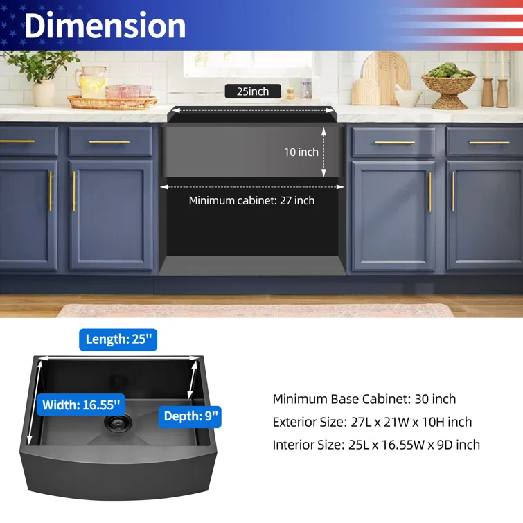 27'' L Farmhouse / Apron Single Bowl Stainless Steel Kitchen Sink