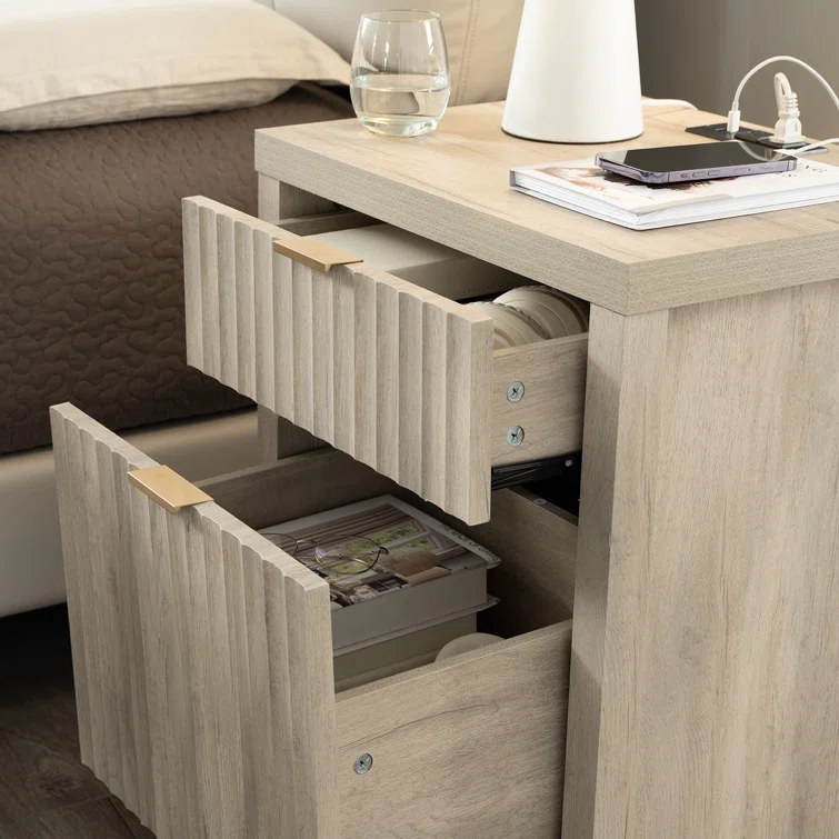 Arrilla 25'' 2 - Drawer Nightstand with Built-In Outlets