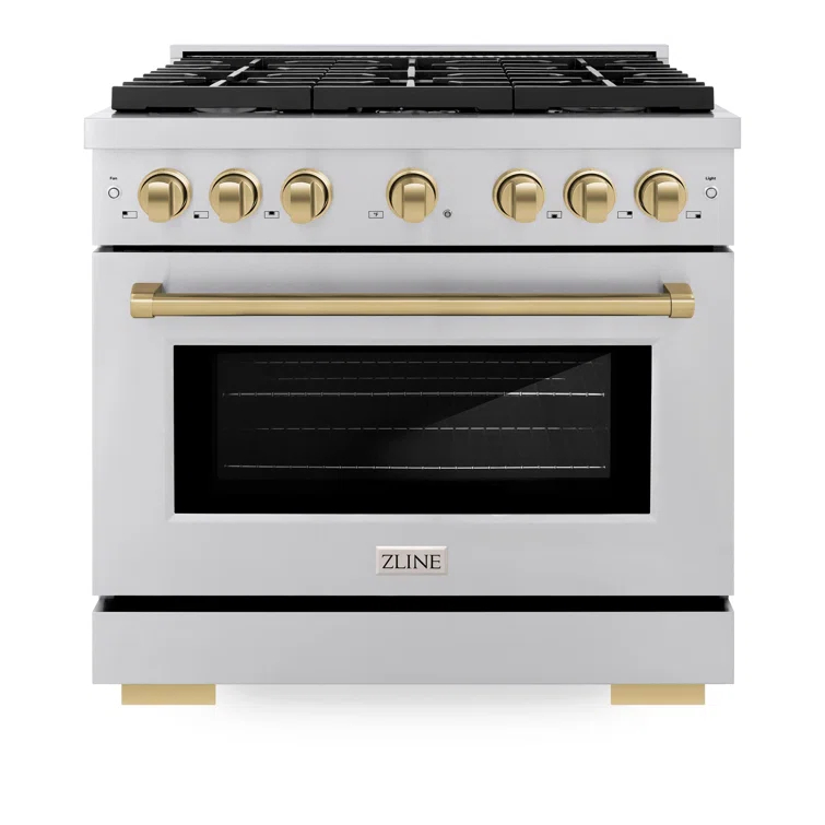 ZLINE ZLINE Autograph Edition 36 in. 5.2 cu. ft. Paramount Dual Fuel Range W/ 6 Burner Gas Cooktop & Electric Convection Oven in Stainless Steel W/ Champagne Bronze Accents (SDRZ-36-CB) SDRZ-36-CB