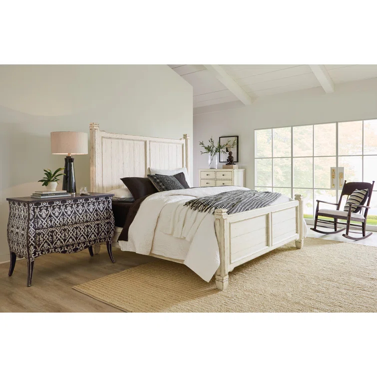 Beige Rustic Oak Veneer California King Panel Bed with Headboard