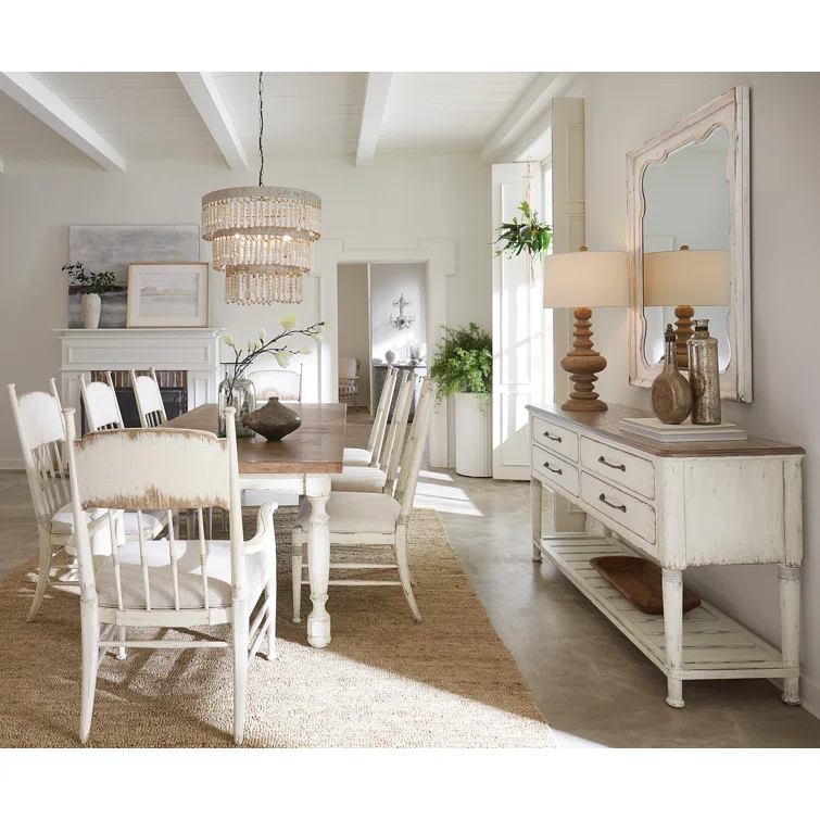 Rustic Cream and Brown Extendable Reclaimed Wood Dining Table