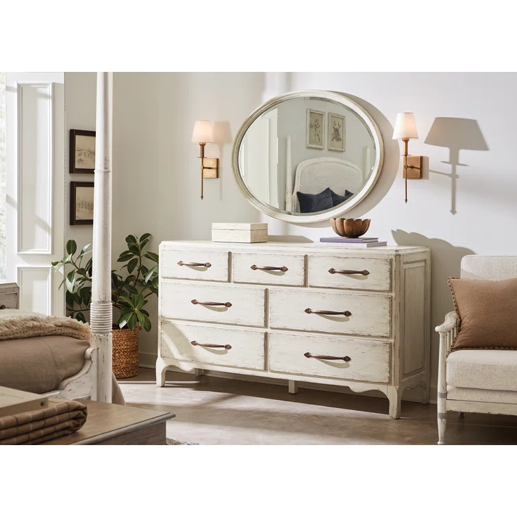 Cream Oval Rustic Wood Wall Mirror