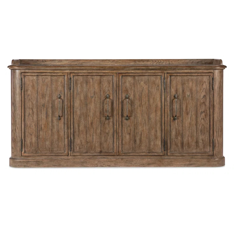 Rustic Honey Brown Oak Four-Door Buffet with Antique Bronze Pulls