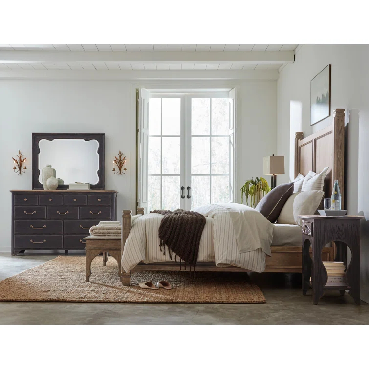 Rustic Brown Queen Wood Panel Bed with Headboard