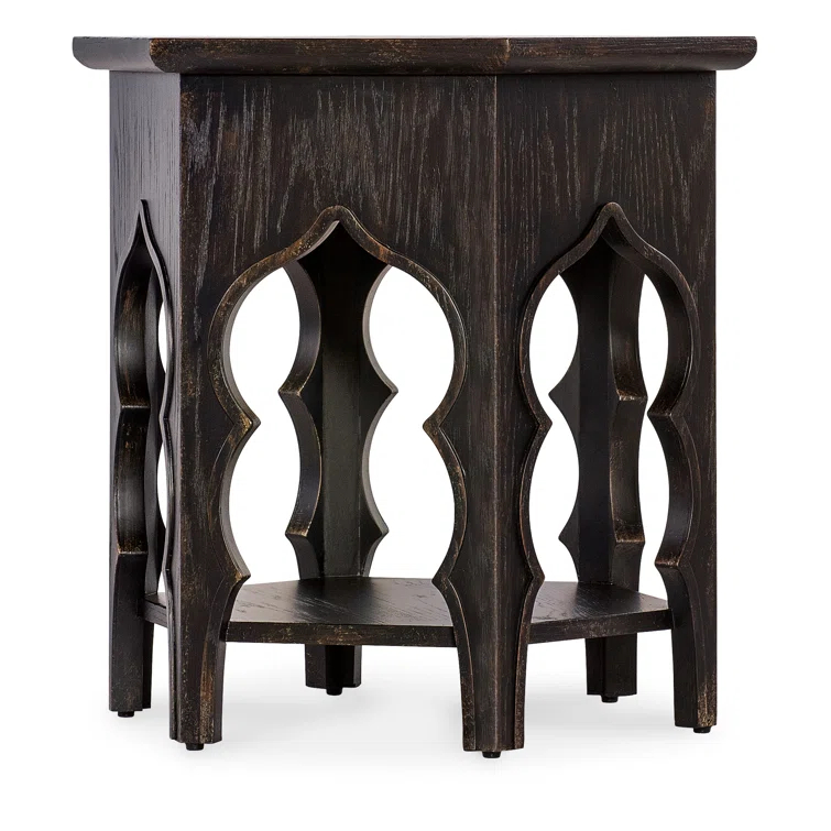 Black Rustic Oak Veneer Hexagon End Table
