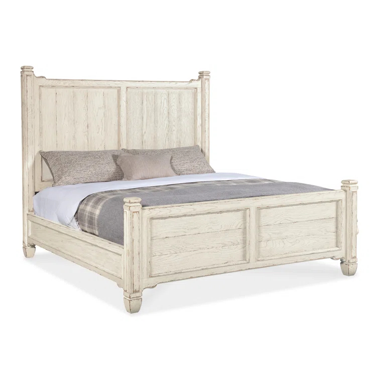 Beige Rustic Oak Veneer California King Panel Bed with Headboard