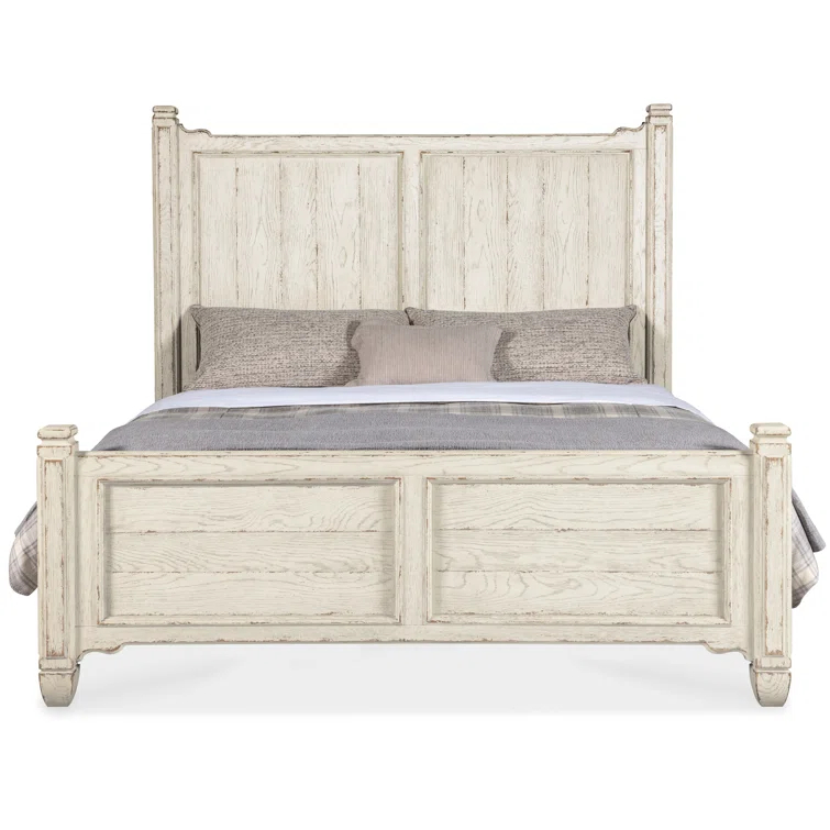 Queen Beige Rustic Wood Panel Bed with Headboard