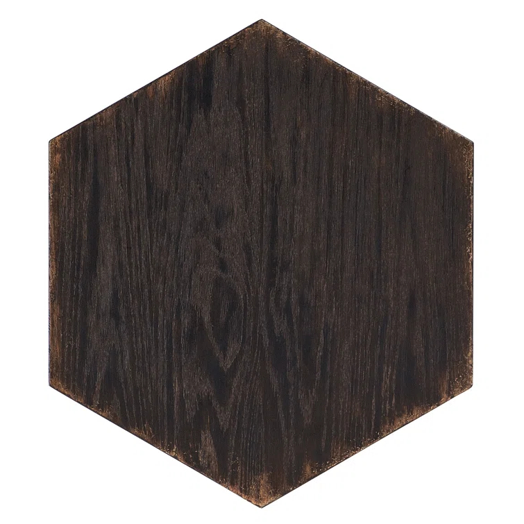 Black Rustic Oak Veneer Hexagon End Table