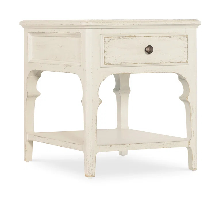Rustic White Oak Veneer End Table with Storage
