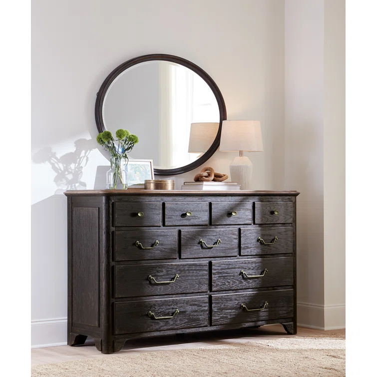 Rustic Black Oval Wood Wall Mirror