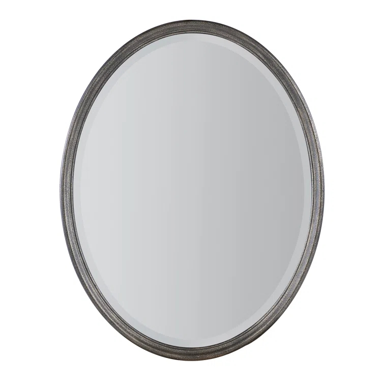 Rustic Black Oval Wood Wall Mirror