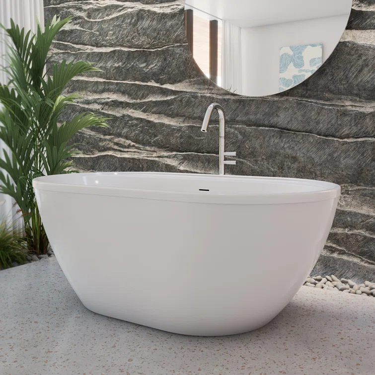 DreamLine BT63X3460C01 Essence 60-1/4 in. L x 34-1/4 in. W x 23-5/8 in. H Freestanding Acrylic Bathtub