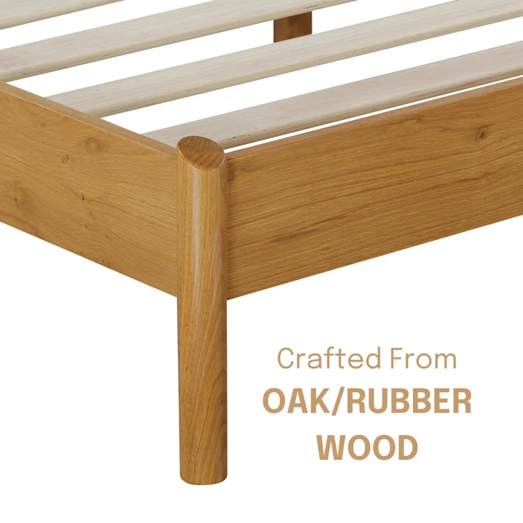 NTC Gem Solid Wood Bed Frame with Headboard and Silent Slats, 1000 Lbs. Capacity Bed Frame
