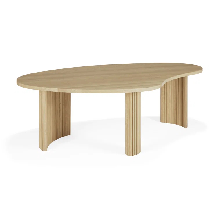Boomerang Solid Oak Coffee Table with Parallel Rod Legs