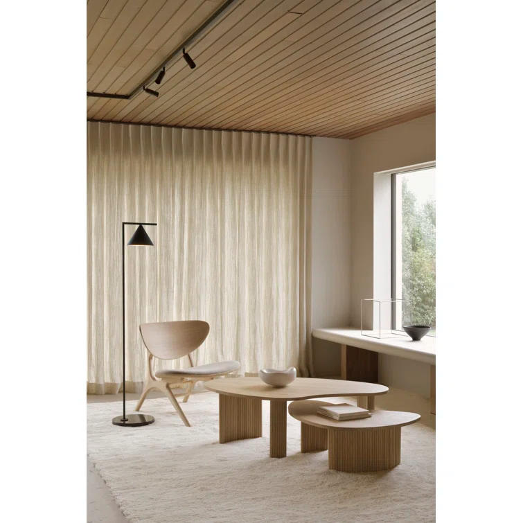 Boomerang Solid Oak Coffee Table with Parallel Rod Legs
