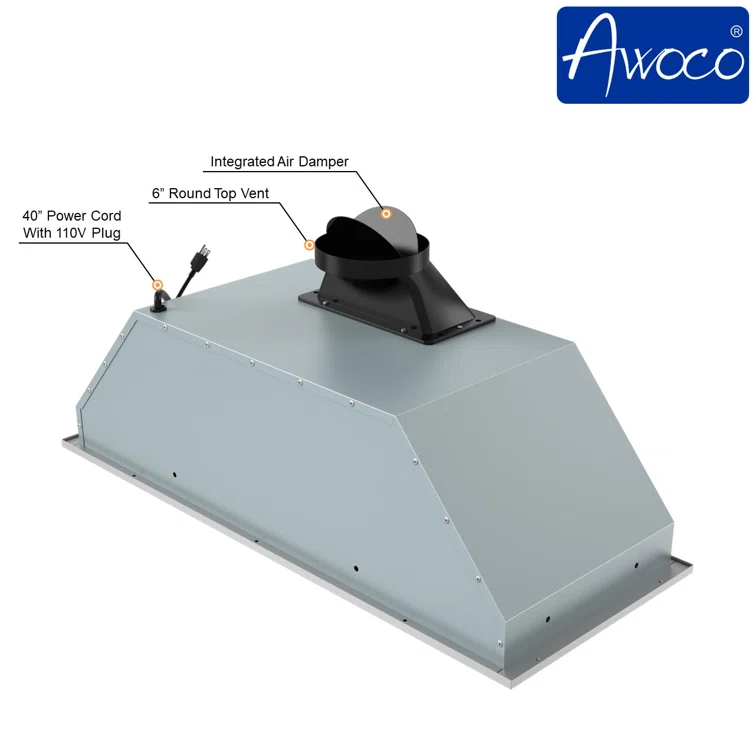 Awoco 36" Stainless Steel 650 CFM Ducted (Vented) Insert Range Hood with Mesh Filter