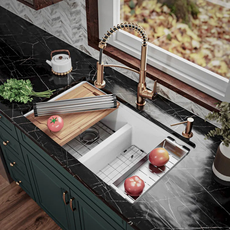 Quartz Undermount Sinks 32.5'' L Undermount Double Bowl Kitchen Sink