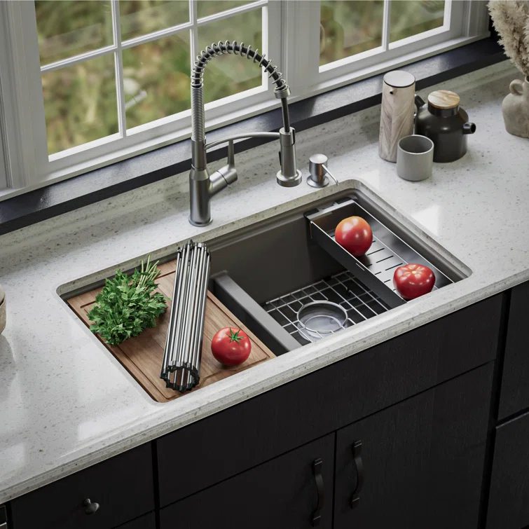 Quartz Undermount Sinks 32.5'' L Undermount Double Bowl Kitchen Sink