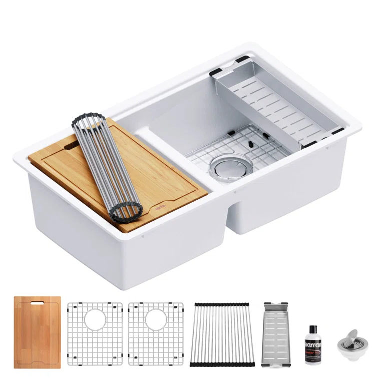 Quartz Undermount Sinks 32.5'' L Undermount Double Bowl Kitchen Sink