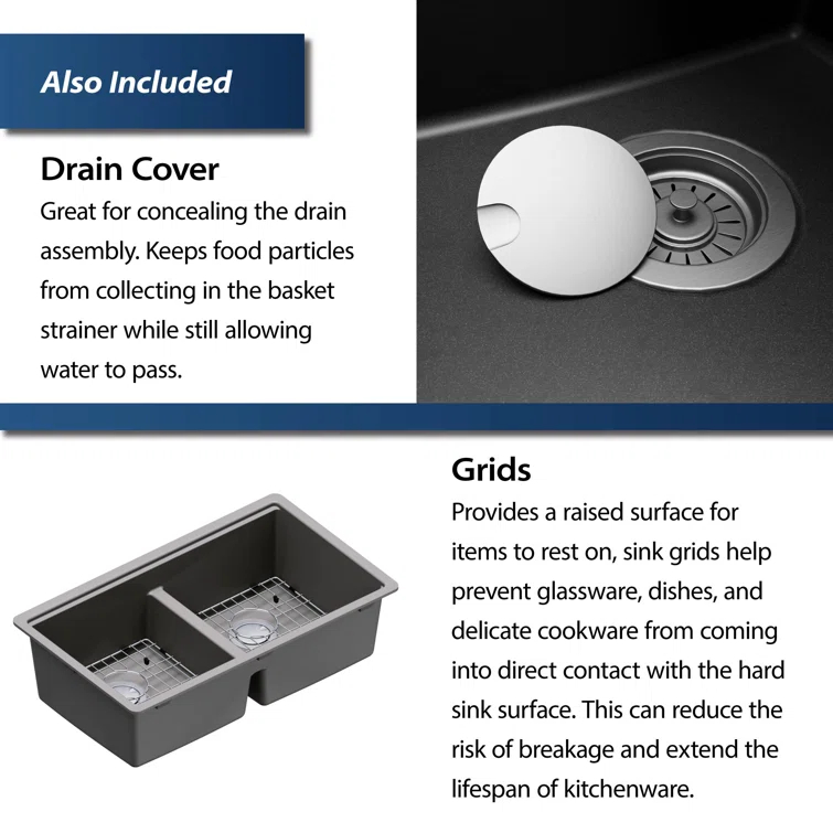 Quartz Undermount Sinks 32.5'' L Undermount Double Bowl Kitchen Sink