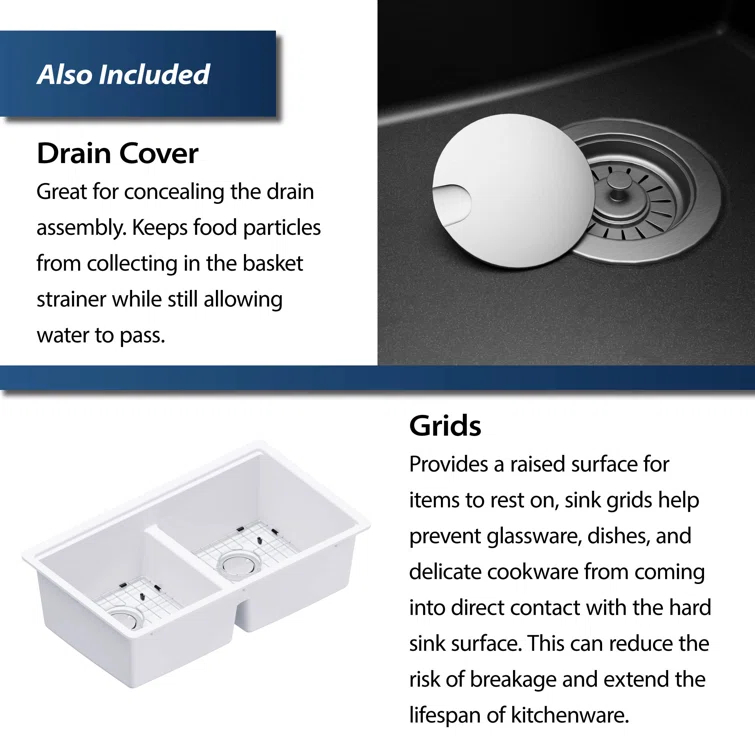 Quartz Undermount Sinks 32.5'' L Undermount Double Bowl Kitchen Sink