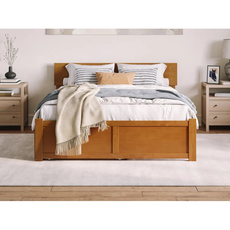 AFI Furnishings Orlando Solid Wood Platform Bed with Panel Footboard & Trundle
