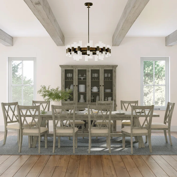 Fahrettin - Person Extendable Pine Solid Wood Solid Wood Top Trestle Dining Set