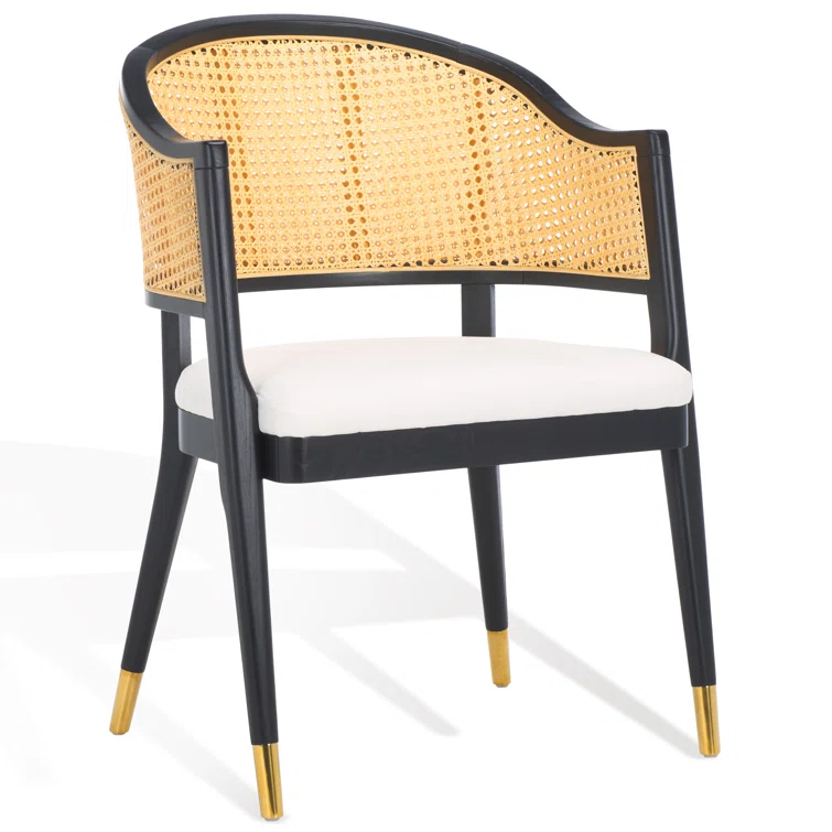 SAFAVIEH Couture Rogue Mid-Century Linen Solid Dining Chair, Black/Natural