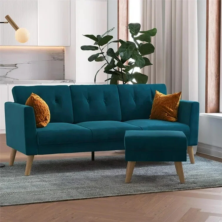 Gloria 75.5'' Wide Velvet Reversible Sofa & Chaise with Ottoman