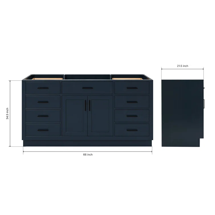Hepburn 66 in. W x 21.5 in. D x 34.5 in. H Single Sink Freestanding Bath Vanity Cabinet without Top in Midnight Blue