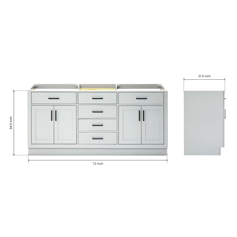 Ariel T072d-Bc Hepburn 72" Double Free Standing Vanity Cabinet Only - Grey