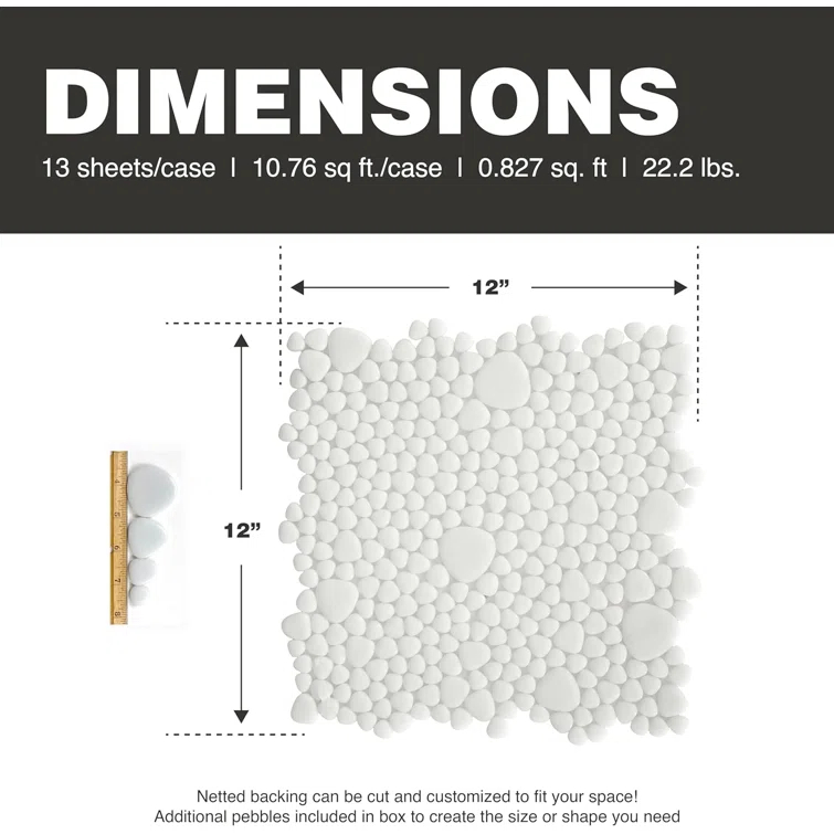 Glass Tile Love 12x12 Pebble Mosaic 10.76 sqft/case, Ideal for Kitchen Backsplash Bathroom Pool Tile