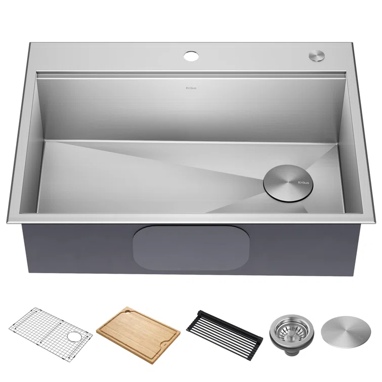 KRAUS Kore™ Workstation Drop-In 16 Gauge Single Bowl Stainless Steel Kitchen Sink