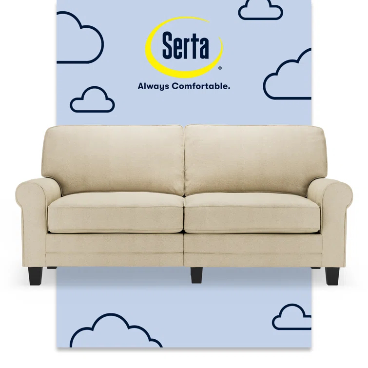 Serta Copenhagen 73" Rolled Arm Sofa, Easy Care Fabric, Soft Pillow Back, Pocket Coil Seat Cushions