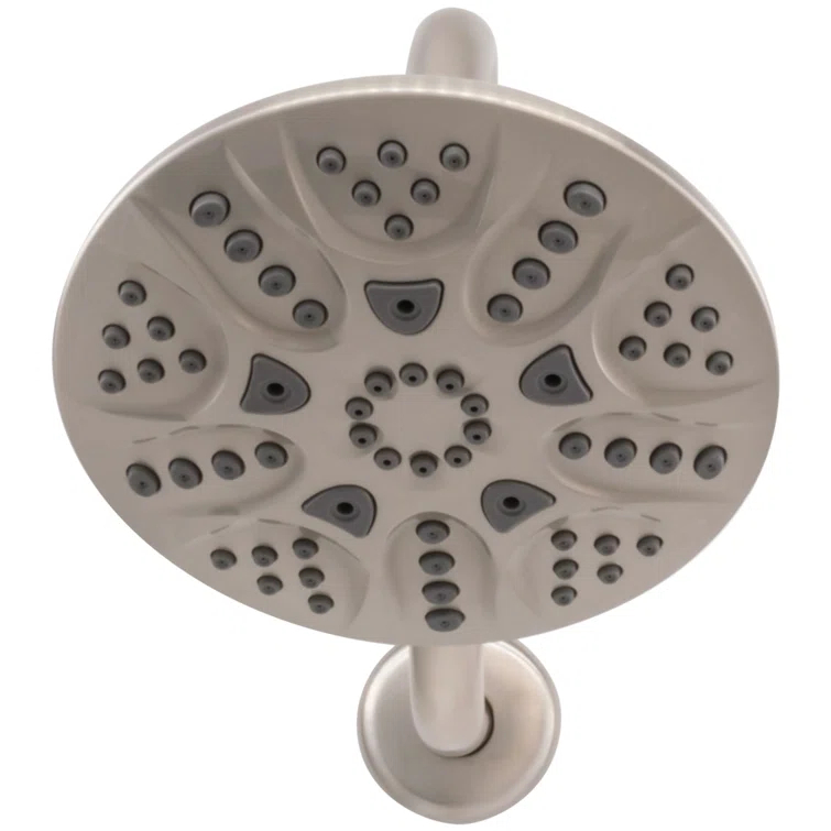 6" Round Thin 5-Function Adjustable Spray Shower Head with 8" S-Shaped Wall Mount Arm