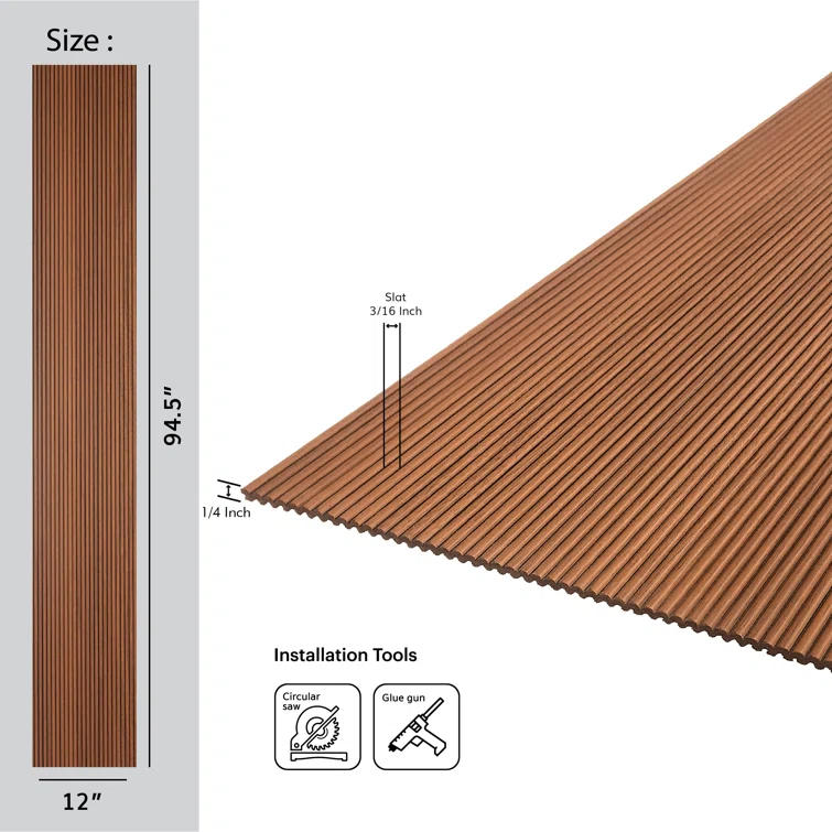 Rounded Mini Slats 94.5" L x 12" W x 0.25" D Polystyrene Glue-up Wood Slat Walls 78.8 sq.ft.