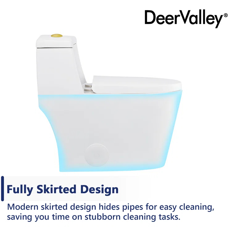 DeerValley Prism Dual-Flush Elongated One-Piece Toilet with Glazed Surface Lower Water Tank for Space Saving (Seat Included)