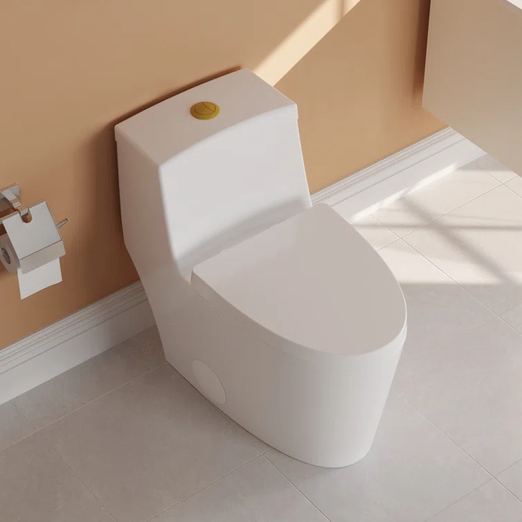 DeerValley Prism Dual-Flush Elongated One-Piece Toilet with Glazed Surface Lower Water Tank for Space Saving (Seat Included)