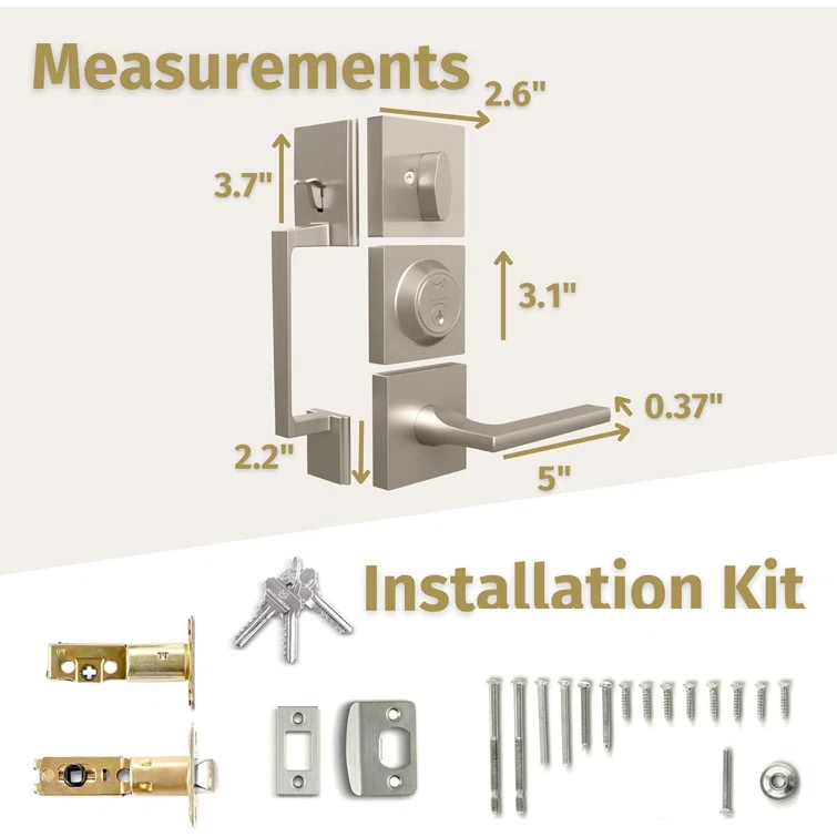 Mega Handles Mega Handles Tobelle Reversible Entry Door Handle Set with Single Cylinder Deadbolt and Lever – Modern Handle for Front, Garage, or Interior Doors