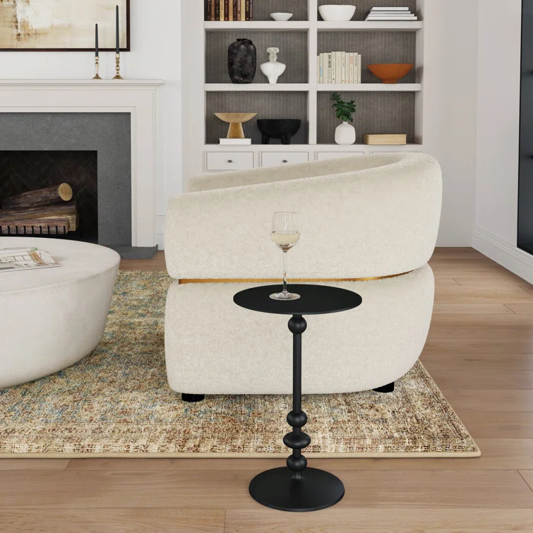 Zora Distressed Nickel Iron Round Pedestal Side Table