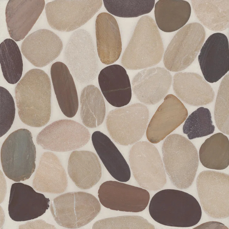 Bedrosians Waterbrook 12" x 12" Natural Stone Pebbles Wall & Floor Tile in Tan/Brown/Cherry