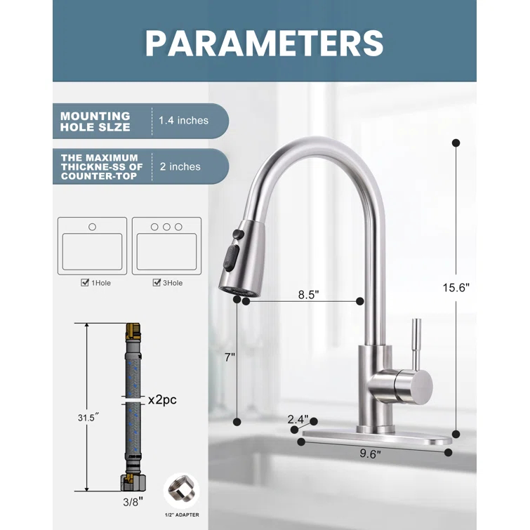 High Arc Pull Down Kitchen Faucet with Sprayer