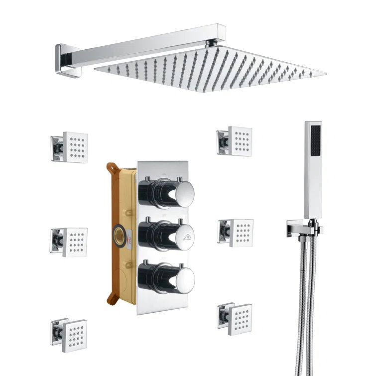 Revitalize 12 Inch Luxury Thermostatic Complete Shower System with Rough-in Valve