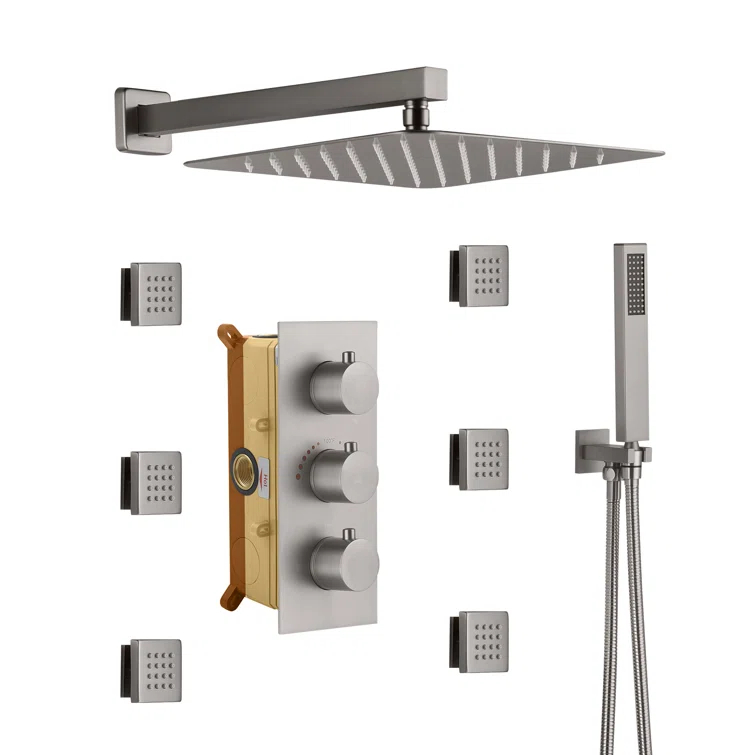 Revitalize 12 Inch Luxury Thermostatic Complete Shower System with Rough-in Valve