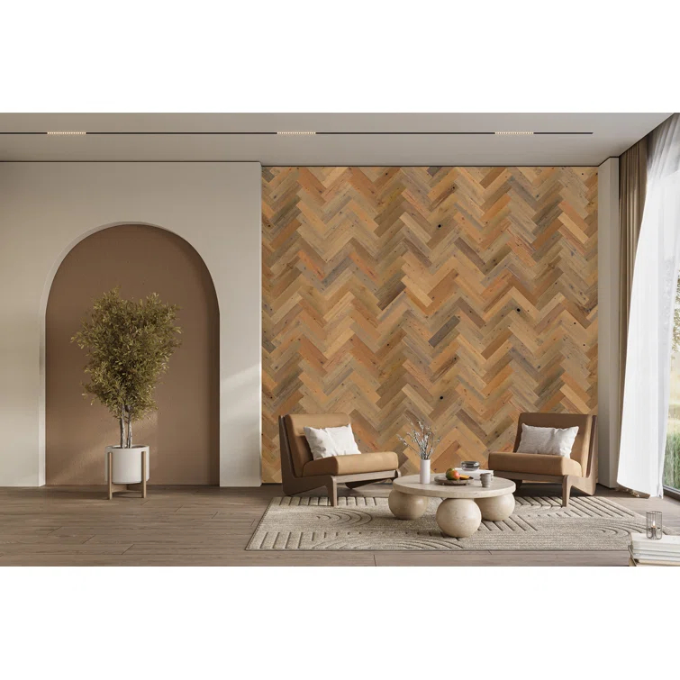 Timberchic River Reclaimed Wooden Wall planks - Simple Peel & Stick Wall Covering Application for DIY Accent Wall & Home Improvement - Premium Wall Paneling - Herringbone Pattern
